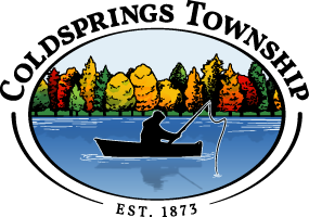 Coldsprings Township logo, fishing boat on lake.