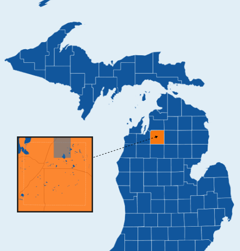 Detailed map of Michigan with highlighted area