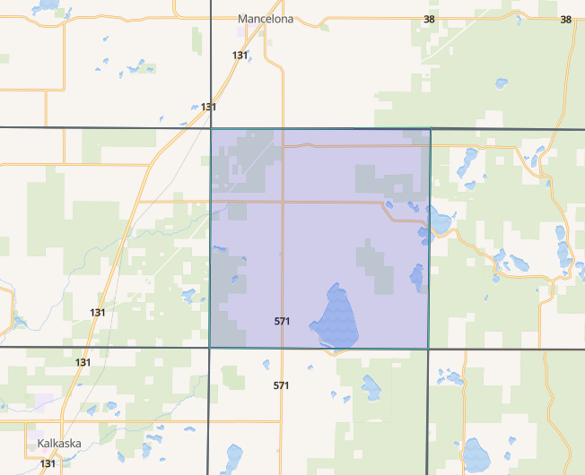 Map of Mancelona, Michigan showing roads and lakes.